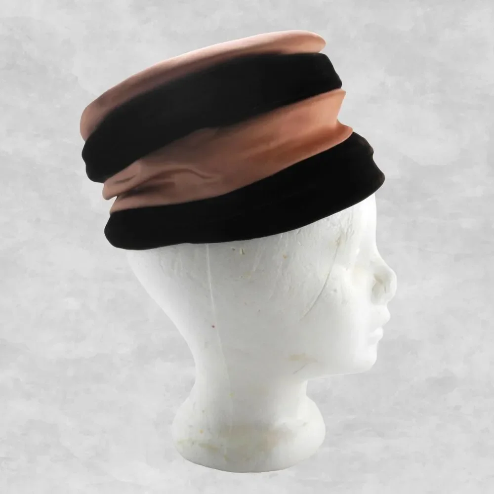 Vintage Screen Vogue Original Burgundy Velvet Pink Satin Pillbox Cocktail Hat